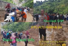 Longsor di Jalan Nasional Lubuk Nagodang Siulak Deras, Tim Polsek GNK Turun Urai Kemacetan