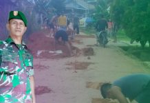 Pakai Uang Pribadi, Serma Saleh Anggota Korem 042 GAPU Jambi Goro Timbun Jalan Berlubang
