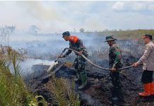 Danrem 042/Gapu Turun Langsung Padamkan Kebakaran di Areal Hutan Lahan Gambut (HLG) Desa Rantau Panjang
