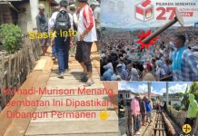Usai Jembatan Rubuh Penghubung 2 Desa Sungai Pegeh Diperbaiki, Monadi-Murison Panen Suara Pemenangan Dari Warga