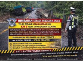 Digasak Hujan Lebat, Jalan Nasional KM 8 Puncak Arah Tapan Sumbar Amblas, Lalulintas Terputus