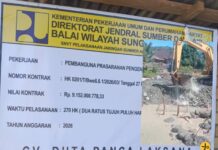 Sarat Korupsi, Rp 9,1 M Proyek BWSS VI Sungai Batang Merao Kerinci Dikerjakan CV Duta Panca Laksana